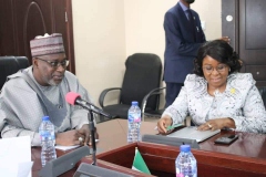 The Honourable Minister of Water Resources, Engr Suleiman H. Adamu FNSE, FAEng flanked by the Permanent Secretary FMWR Mrs. Didi Walson - Jack mni on Thursday 3rd February, 2022 presided over an interactive meeting with the Managing Directors of River Basin Development Authorities.